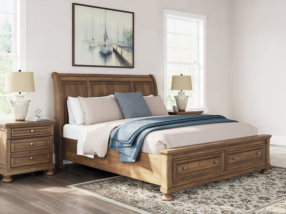 Feddinger California King Storage Sleigh Bed with Mirrored Dresser